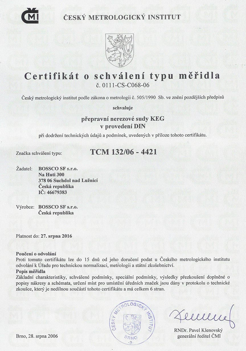  Certifikat f�r die F�sserreduktionen 